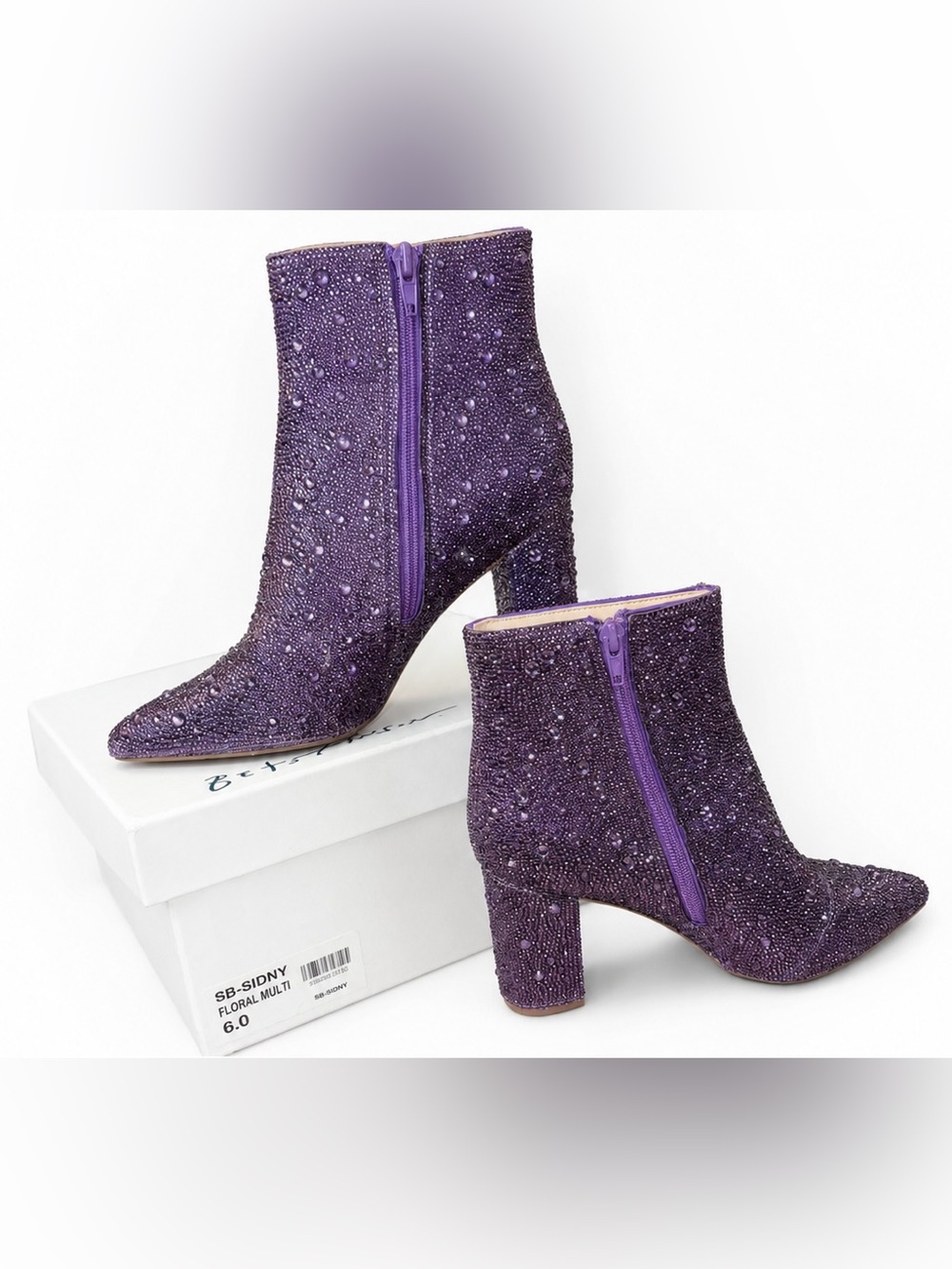 Betsey Johnson Purple Crystal Embellished Ankle Booties sz 7